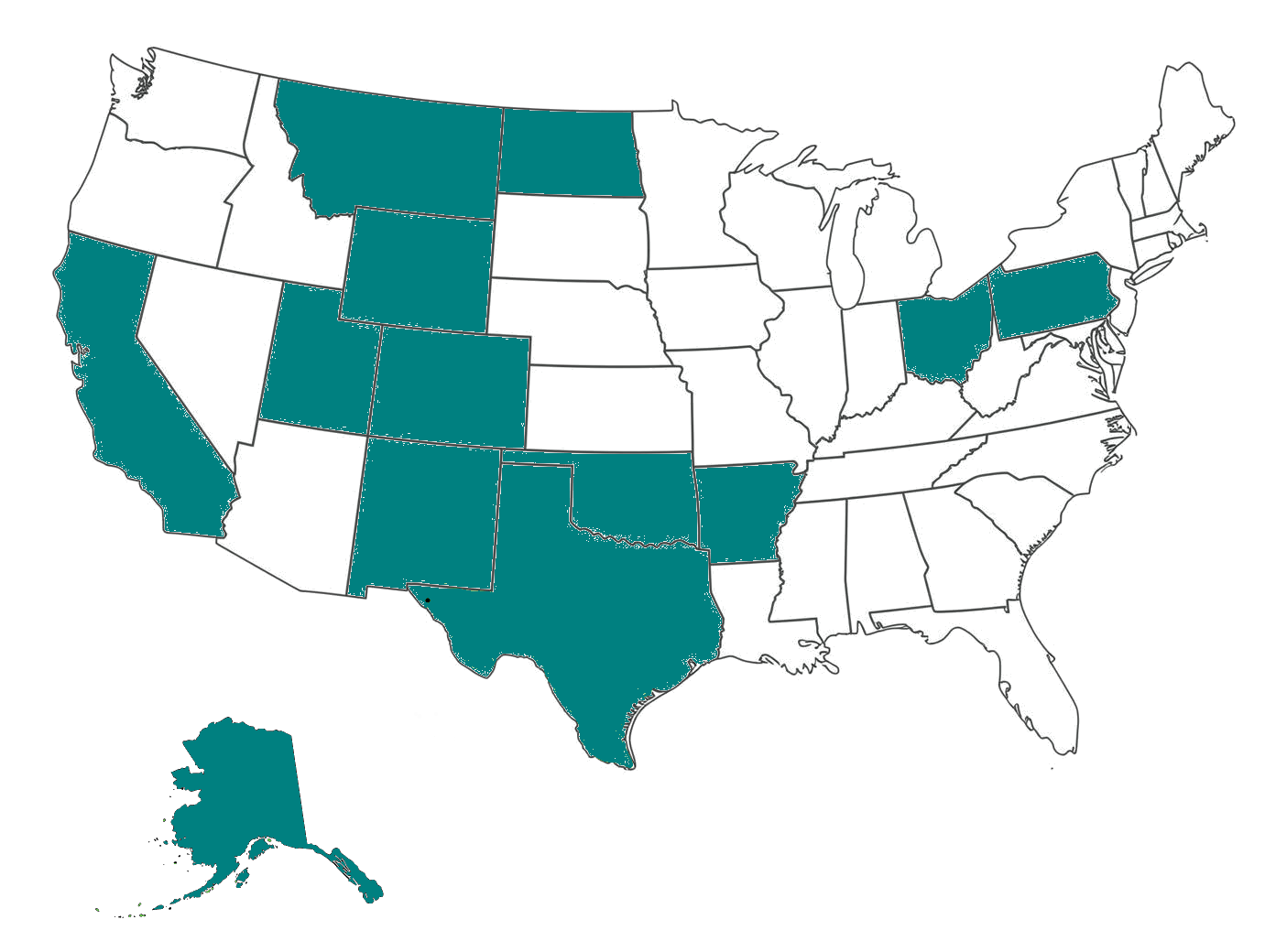Map showing Oilfield Route coverage across supported U.S. states